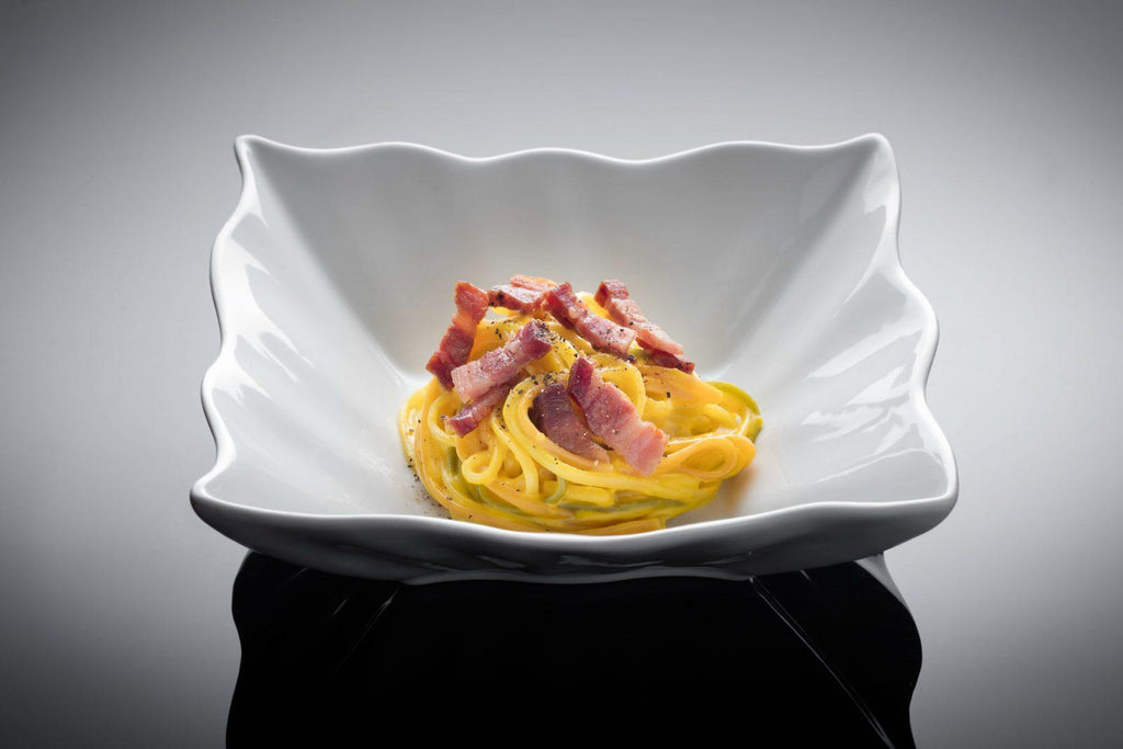 Linguine tricolore alla carbonara con pancetta Janas