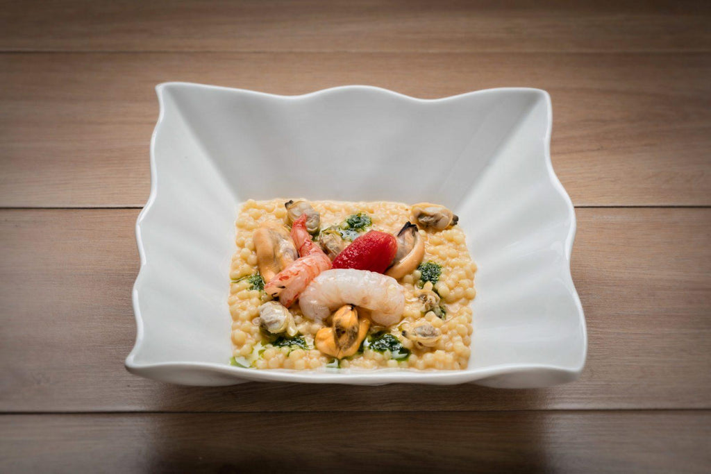 Fregula ai frutti di mare e bottarga